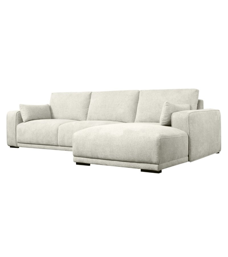 California sofa, m. hjre chaiselong og 2 armpuder - sand stof og sort metal
