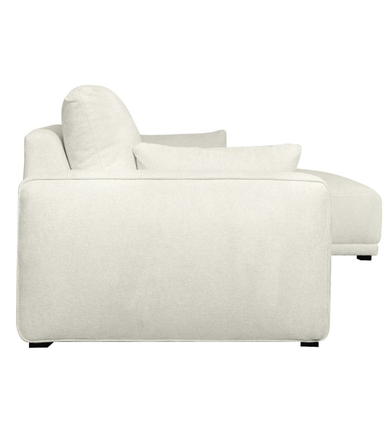 California sofa, m. hjre chaiselong og 2 armpuder - sand stof og sort metal