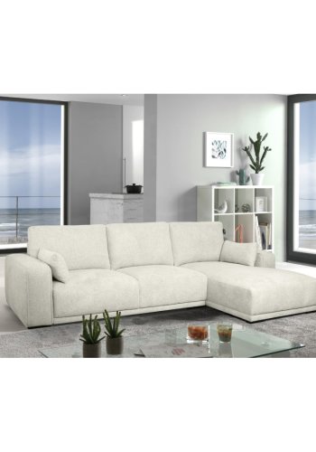 California sofa, m. hjre chaiselong og 2 armpuder - sand stof og sort metal
