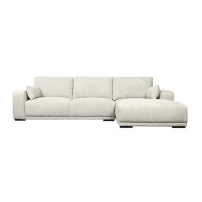 California sofa, m. hjre chaiselong og 2 armpuder - sand stof og sort metal