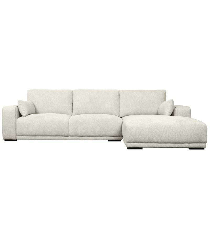 California sofa, m. hjre chaiselong og 2 armpuder - sand stof og sort metal