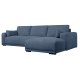 California sofa, m. hjre chaiselong og 2 armpuder - bl stof og sort metal