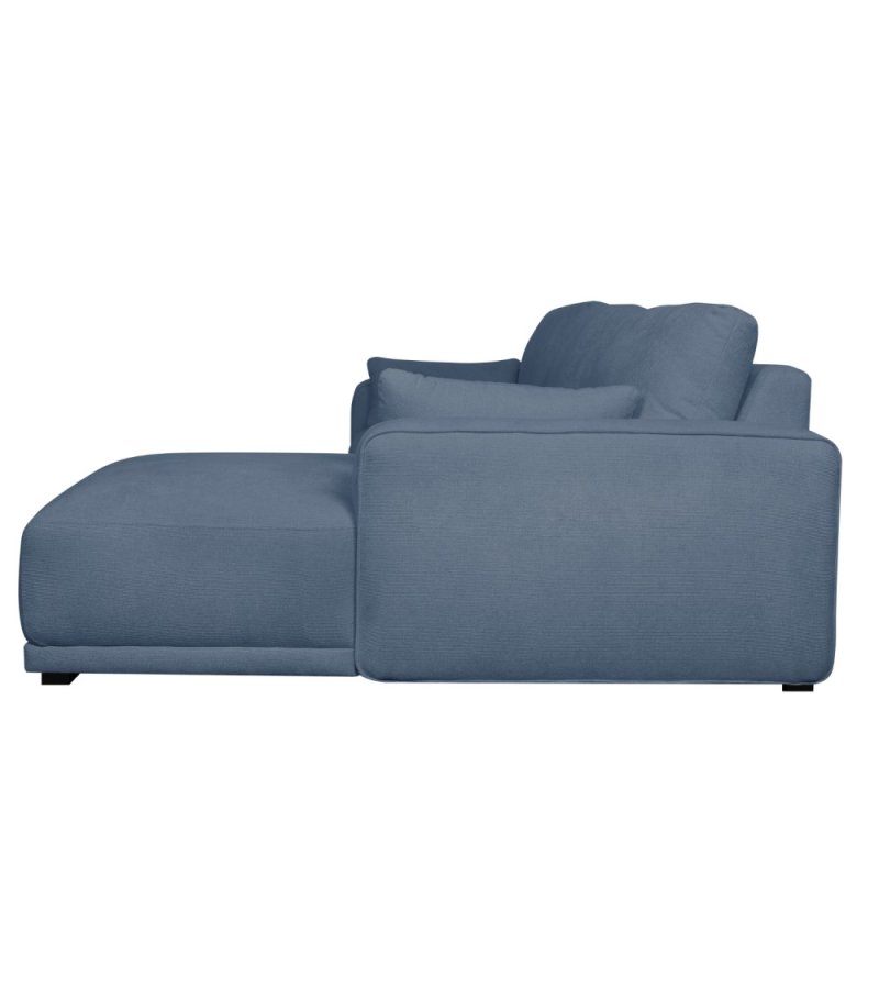 California sofa, m. hjre chaiselong og 2 armpuder - bl stof og sort metal