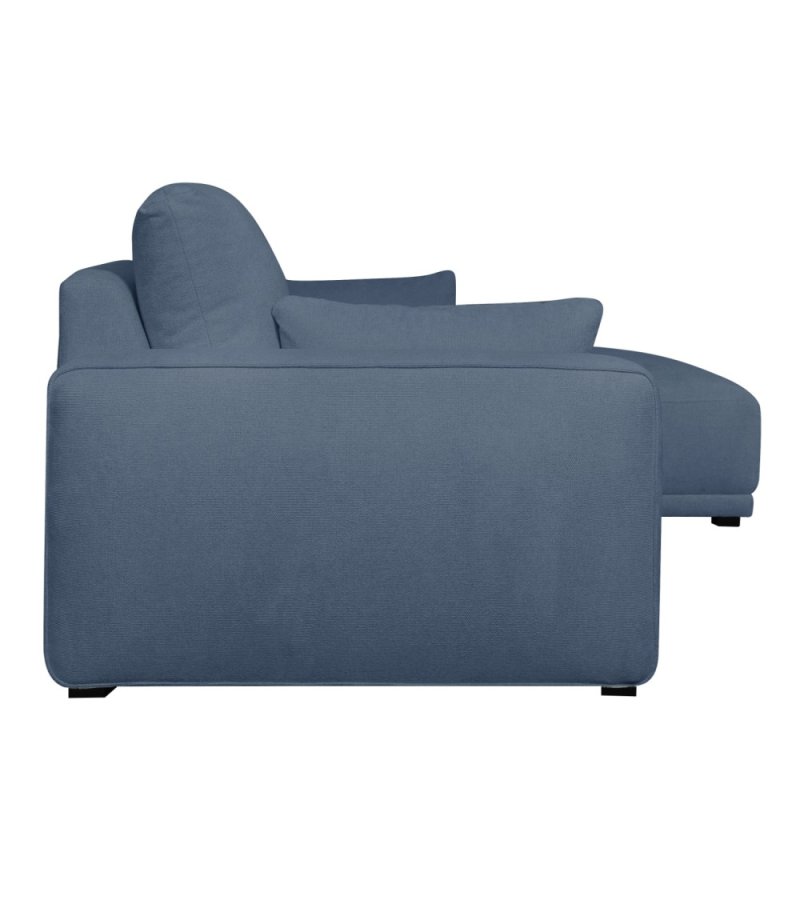 California sofa, m. hjre chaiselong og 2 armpuder - bl stof og sort metal