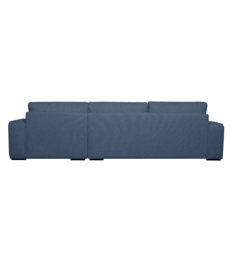 California sofa, m. hjre chaiselong og 2 armpuder - bl stof og sort metal