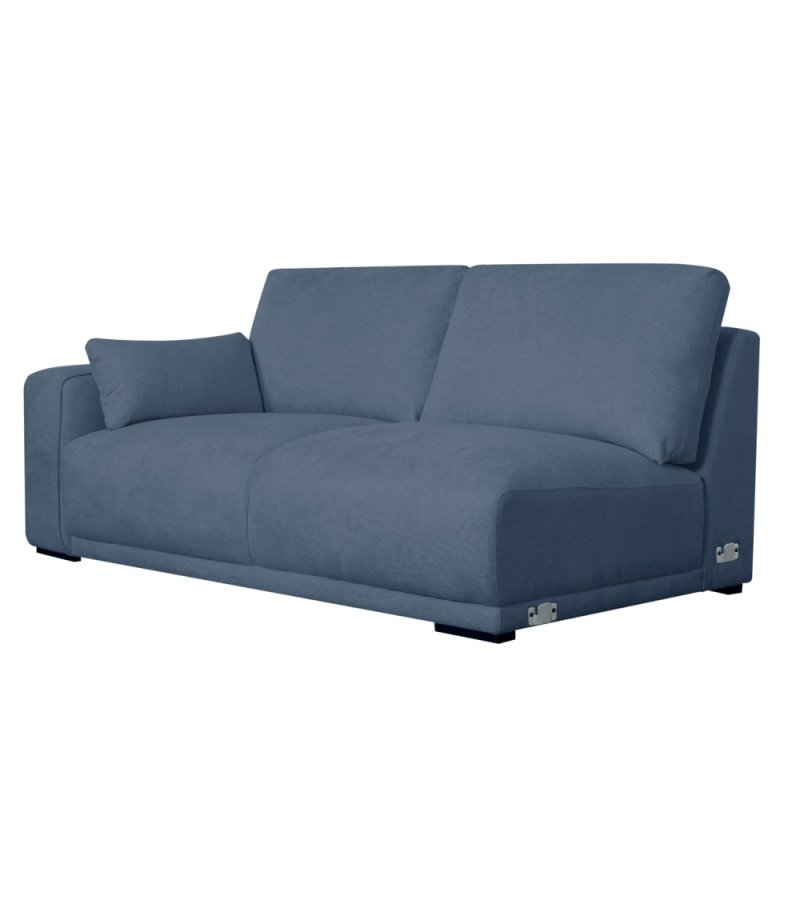 California sofa, m. hjre chaiselong og 2 armpuder - bl stof og sort metal