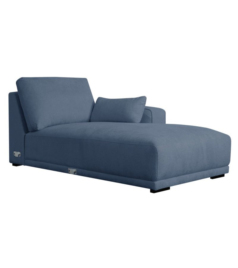 California sofa, m. hjre chaiselong og 2 armpuder - bl stof og sort metal