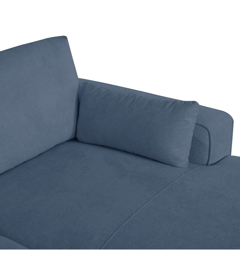 California sofa, m. hjre chaiselong og 2 armpuder - bl stof og sort metal