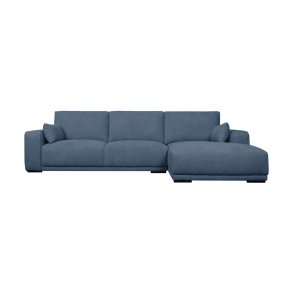 California sofa, m. hjre chaiselong og 2 armpuder - bl stof og sort metal