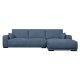 California sofa, m. hjre chaiselong og 2 armpuder - bl stof og sort metal
