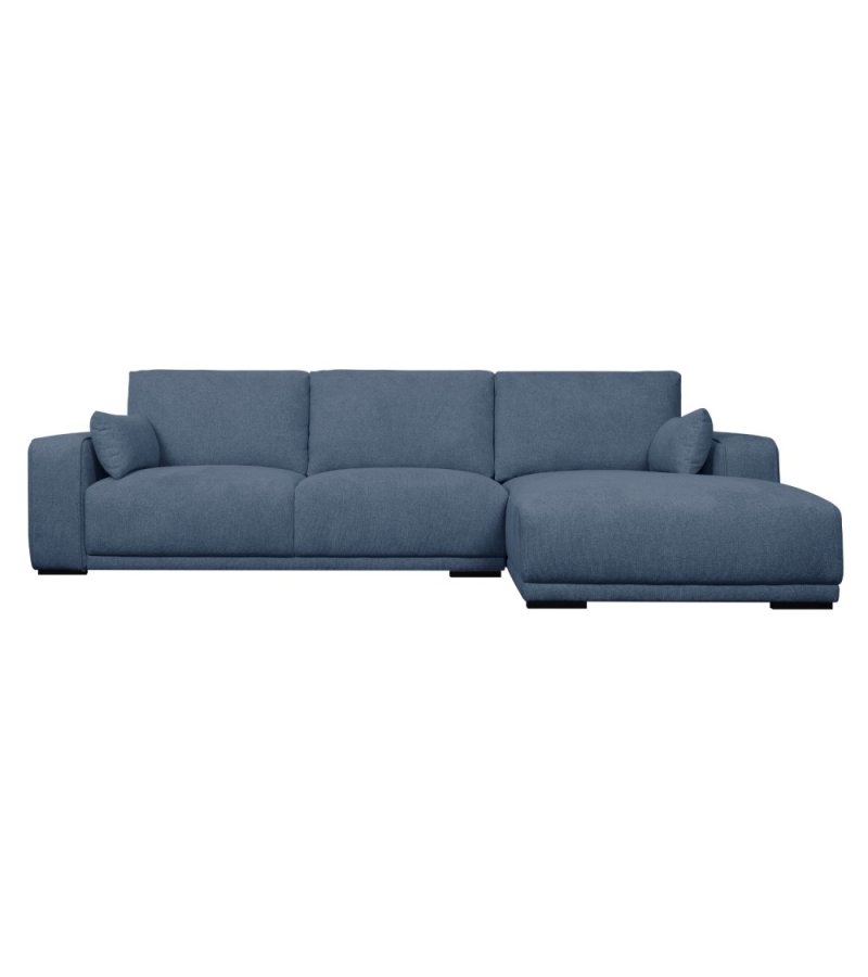 California sofa, m. hjre chaiselong og 2 armpuder - bl stof og sort metal