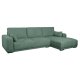 California sofa, m. hjre chaiselong og 2 armpuder - grn stof og sort metal