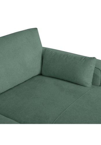 California sofa, m. hjre chaiselong og 2 armpuder - grn stof og sort metal