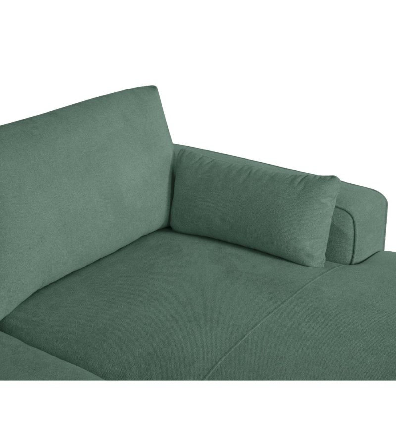California sofa, m. hjre chaiselong og 2 armpuder - grn stof og sort metal