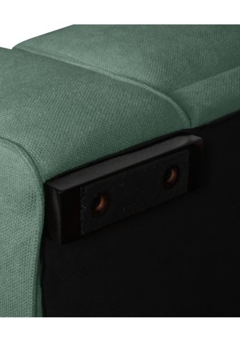 California sofa, m. hjre chaiselong og 2 armpuder - grn stof og sort metal