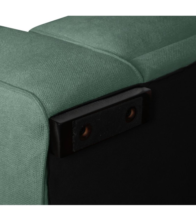 California sofa, m. hjre chaiselong og 2 armpuder - grn stof og sort metal