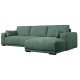 California sofa, m. hjre chaiselong og 2 armpuder - grn stof og sort metal