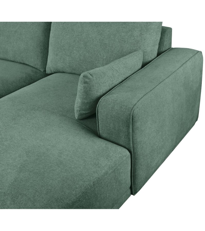 California sofa, m. hjre chaiselong og 2 armpuder - grn stof og sort metal