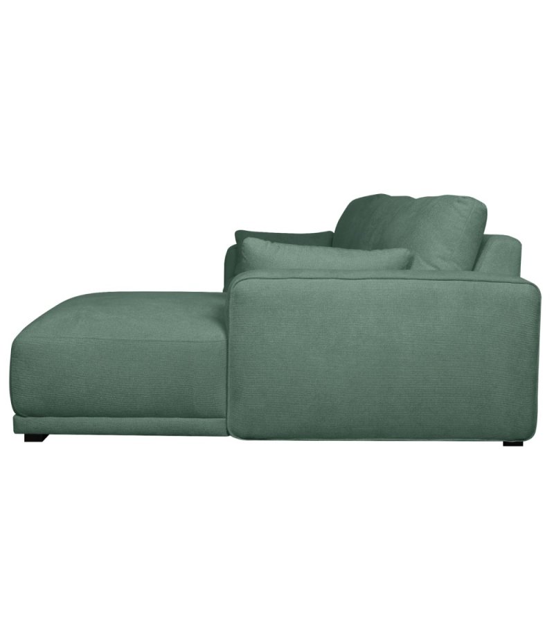 California sofa, m. hjre chaiselong og 2 armpuder - grn stof og sort metal
