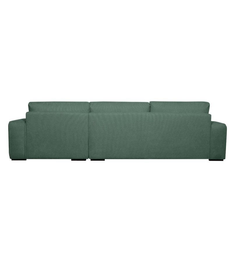 California sofa, m. hjre chaiselong og 2 armpuder - grn stof og sort metal