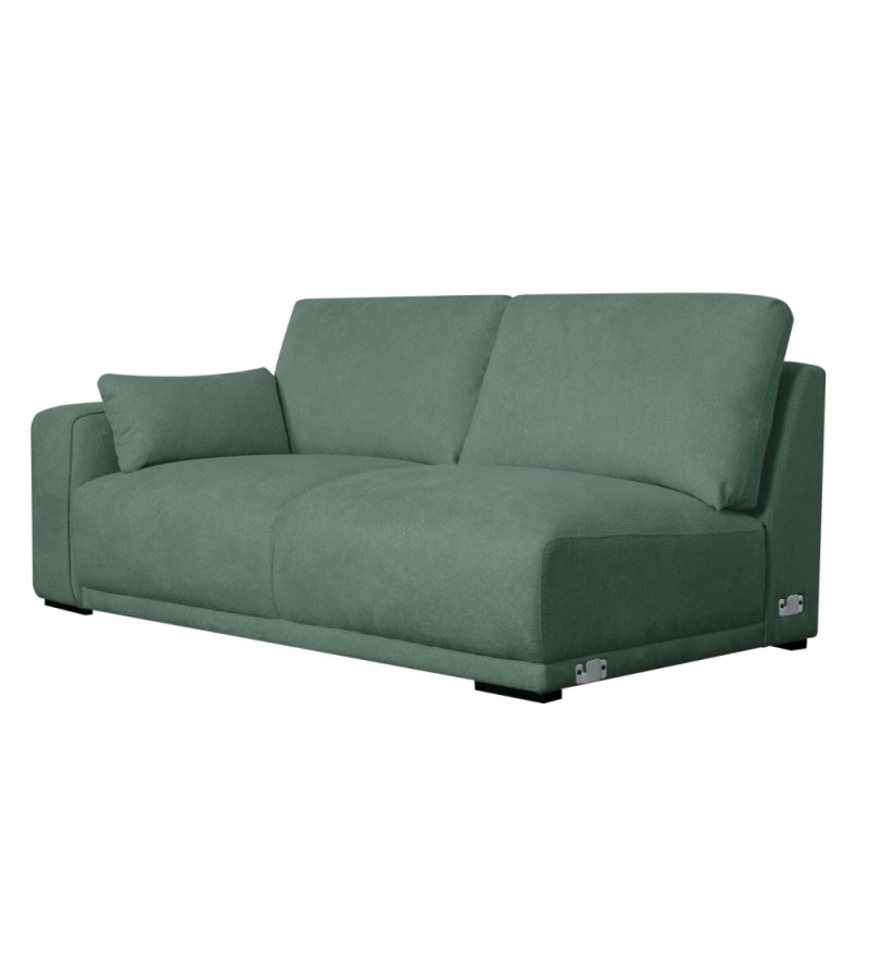 California sofa, m. hjre chaiselong og 2 armpuder - grn stof og sort metal