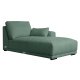 California sofa, m. hjre chaiselong og 2 armpuder - grn stof og sort metal