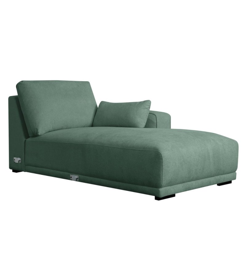 California sofa, m. hjre chaiselong og 2 armpuder - grn stof og sort metal