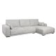 California sofa, m. hjre chaiselong og 2 armpuder - gr stof og sort metal