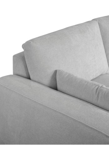 California sofa, m. hjre chaiselong og 2 armpuder - gr stof og sort metal