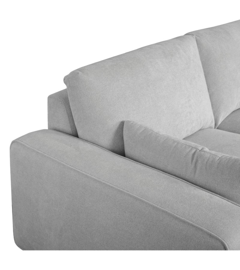 California sofa, m. hjre chaiselong og 2 armpuder - gr stof og sort metal