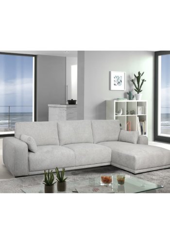 California sofa, m. hjre chaiselong og 2 armpuder - gr stof og sort metal