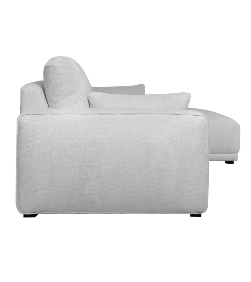 California sofa, m. hjre chaiselong og 2 armpuder - gr stof og sort metal