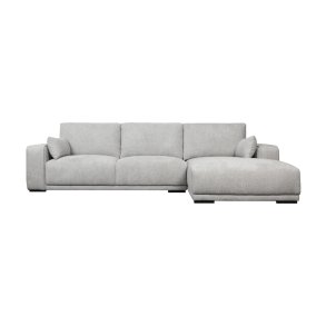 California sofa, m. hjre chaiselong og 2 armpuder - gr stof og sort metal