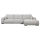 California sofa, m. hjre chaiselong og 2 armpuder - gr stof og sort metal