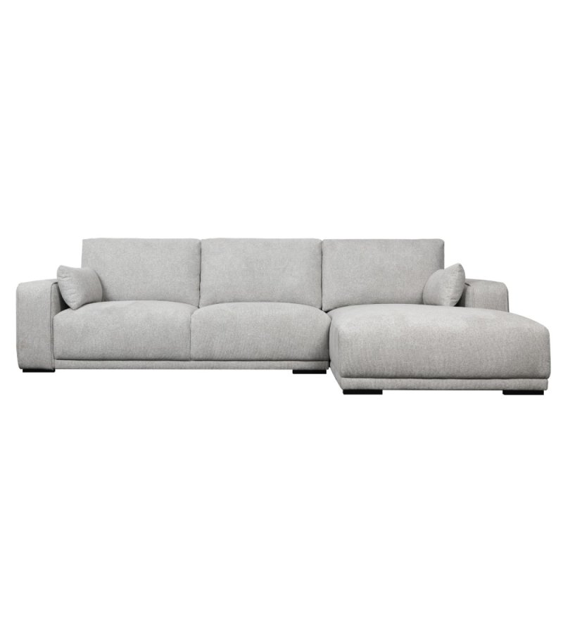 California sofa, m. hjre chaiselong og 2 armpuder - gr stof og sort metal