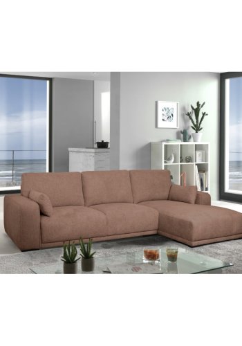California sofa, m. hjre chaiselong og 2 armpuder - rust stof og sort metal