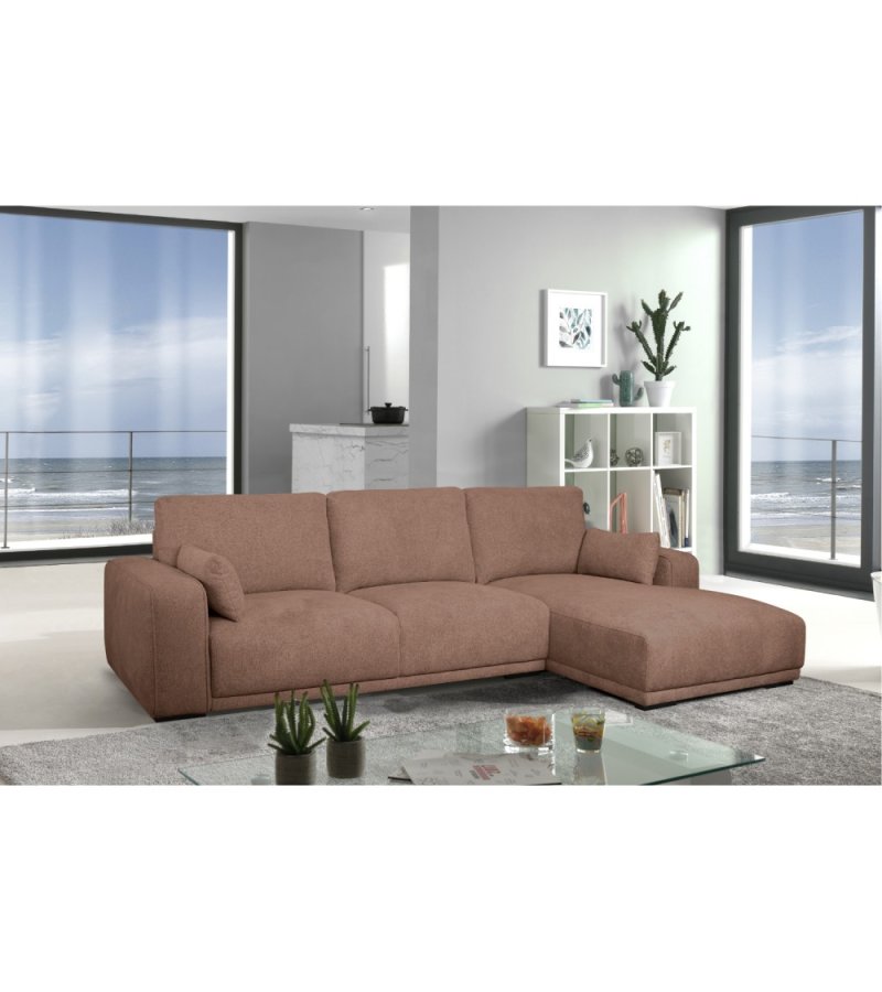 California sofa, m. hjre chaiselong og 2 armpuder - rust stof og sort metal