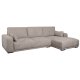 California sofa, m. hjre chaiselong og 2 armpuder - brun stof og sort metal