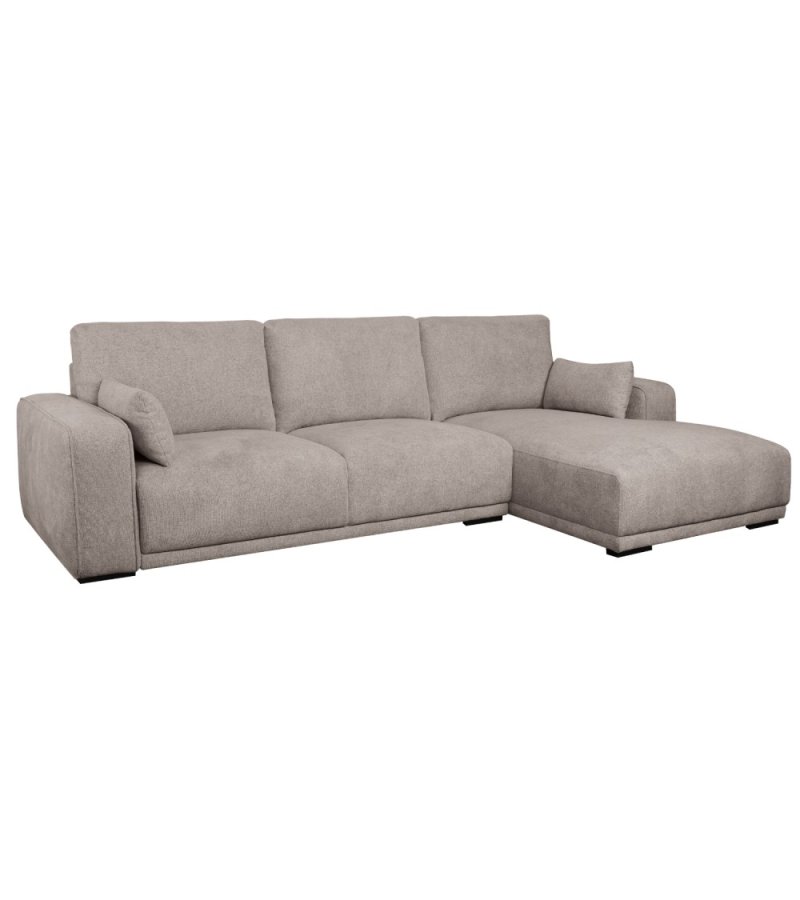 California sofa, m. hjre chaiselong og 2 armpuder - brun stof og sort metal