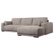 California sofa, m. hjre chaiselong og 2 armpuder - brun stof og sort metal