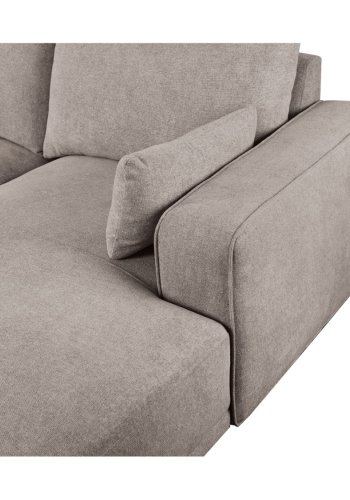 California sofa, m. hjre chaiselong og 2 armpuder - brun stof og sort metal