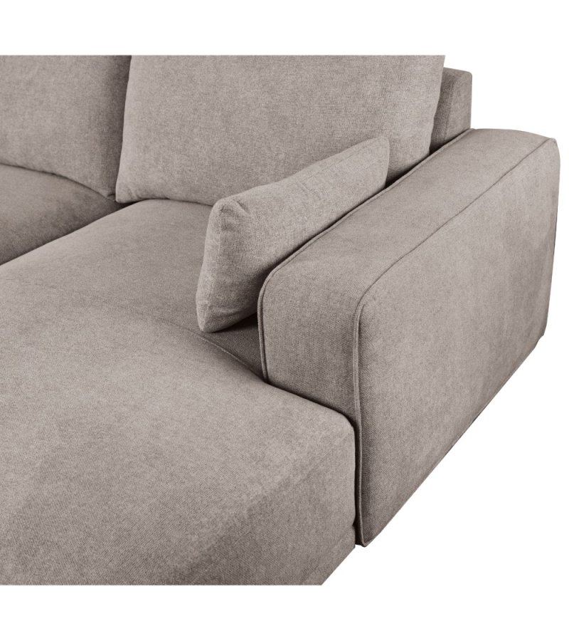 California sofa, m. hjre chaiselong og 2 armpuder - brun stof og sort metal