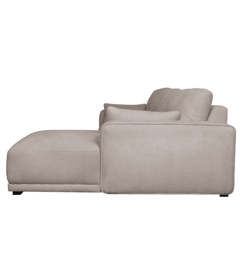 California sofa, m. hjre chaiselong og 2 armpuder - brun stof og sort metal