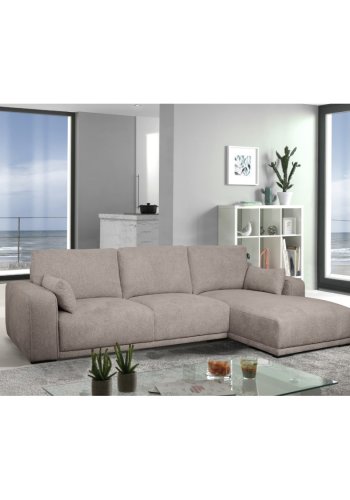 California sofa, m. hjre chaiselong og 2 armpuder - brun stof og sort metal