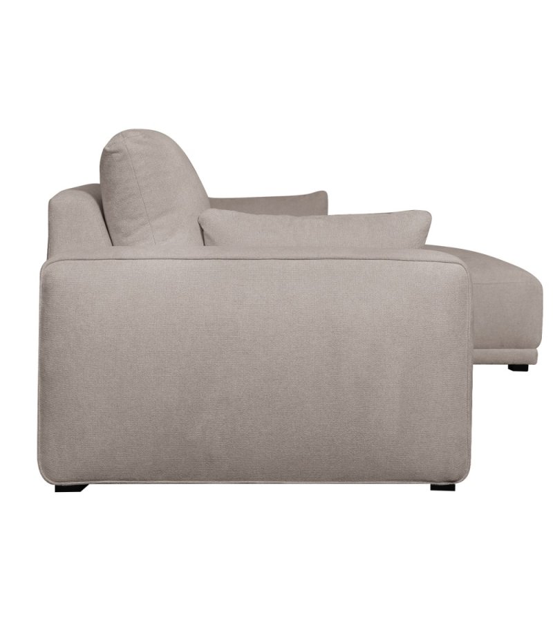California sofa, m. hjre chaiselong og 2 armpuder - brun stof og sort metal