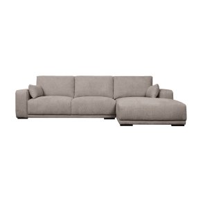 California sofa, m. hjre chaiselong og 2 armpuder - brun stof og sort metal