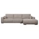 California sofa, m. hjre chaiselong og 2 armpuder - brun stof og sort metal