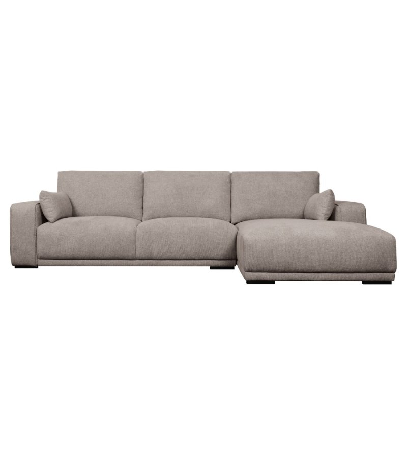 California sofa, m. hjre chaiselong og 2 armpuder - brun stof og sort metal