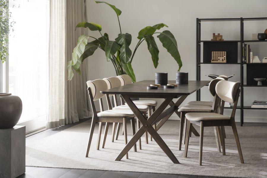 ROWICO Kato spisebordsstol - beige stof og brun eg