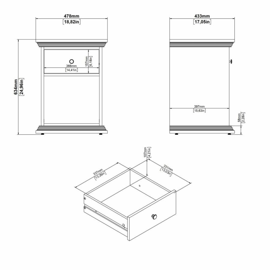 TVILUM North Sengebord med 1 skuffe, Hvid, 47,8 x 43,3 x 63,4 cm